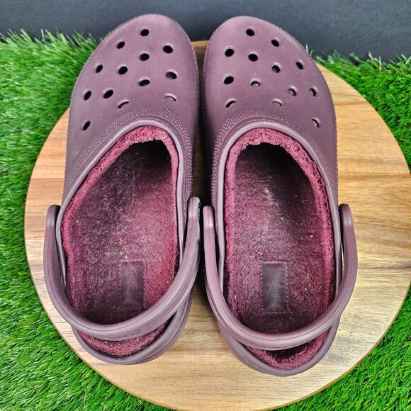 Crocs Classic Fuzz Lined Clog Shoes Mens Size 8 Womens 10 Maroon Fleece Slip On - Picture 8 of 12